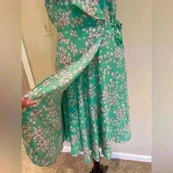 Draper James RSVP Ruffle Wrap DRESS Green Pink FLORAL - Picture 6 of 10